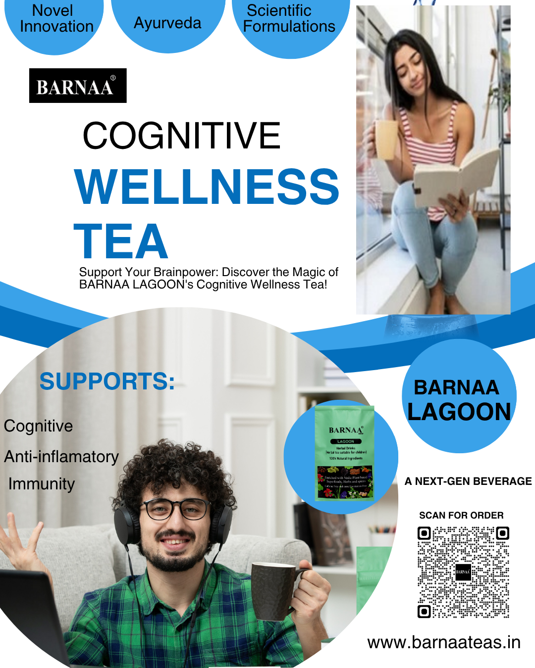 BARNAA LAGOON || Cognitive Wellness Tea ||Suitable for Students || CAFFEINE-FREE ENERGY DRINK||SUPPORT COGNITIVE, IMMUNITY ANTI-IMFLAMATORY