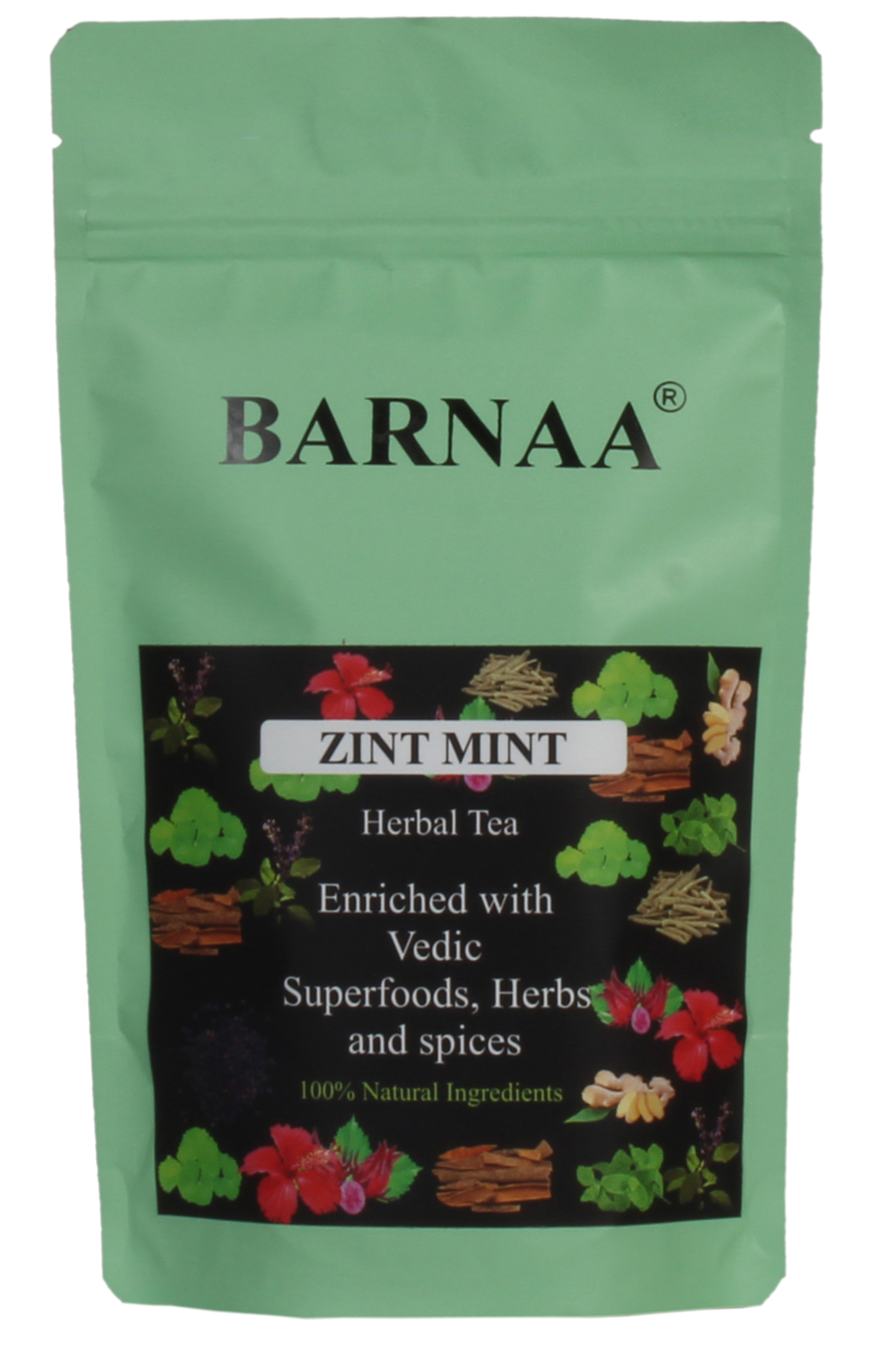 BARNAA ZINT MINT -HERBAL TEA|| BLEND OF AYURVEDIC BRAHMI, ASHWAGANDHA, SPEARMINT, RAM TULSHI AND OTHER HERBS || RICH ANTIOXIDANT || CAFFEINE-FREE