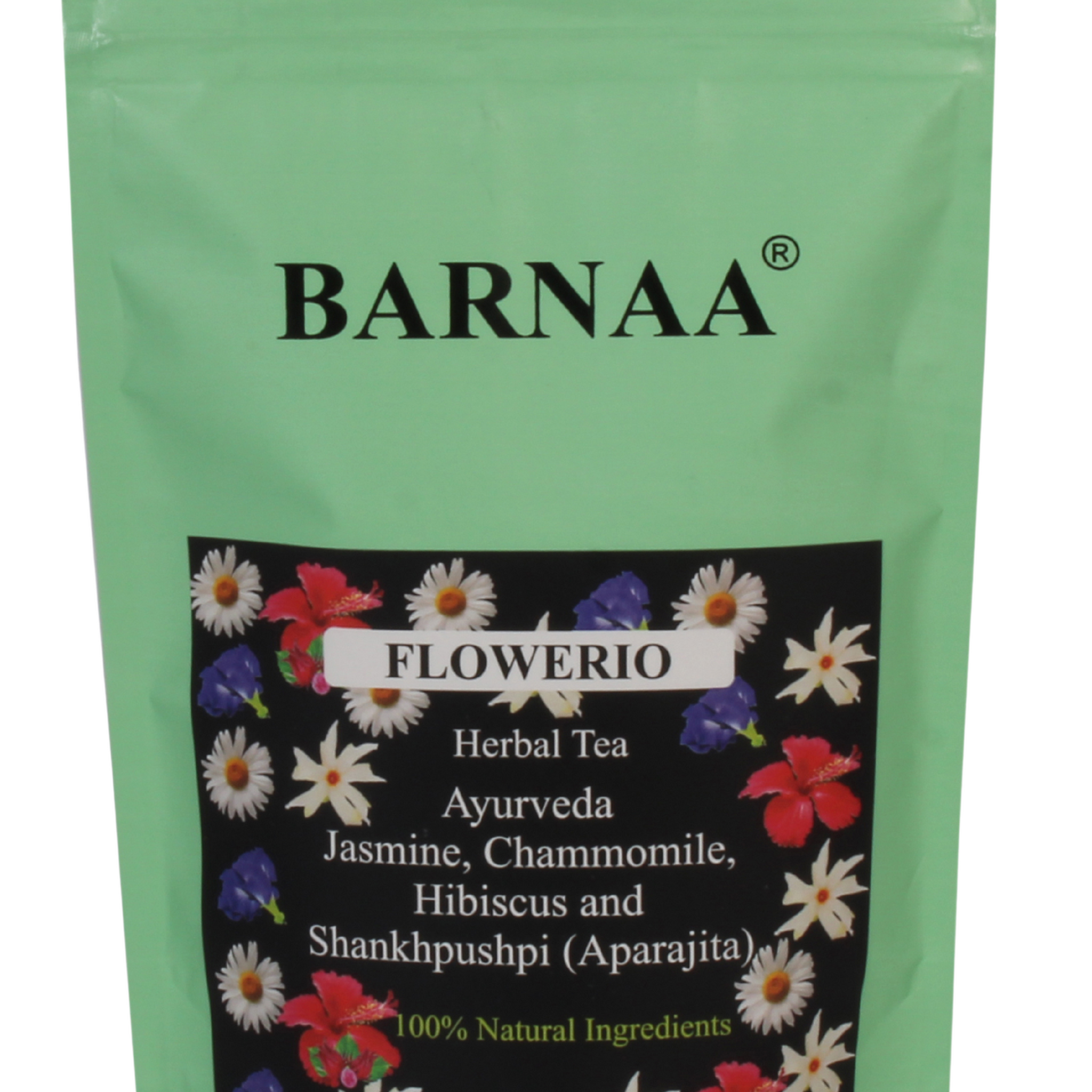 BARNAA FLOWERIO -HERBAL TEA || A BLEND OF AYURVEDIC FLOWERS- JASMINE, CHAMMOMILE, HIBISCUS AND SHANKHPUSHPI || TISANE-SOOTHING TEA || CAFFEINE-FREE ||